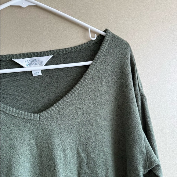 Market & Spruce Olive Green Knit V-neck Sweater - Picture 4 of 8